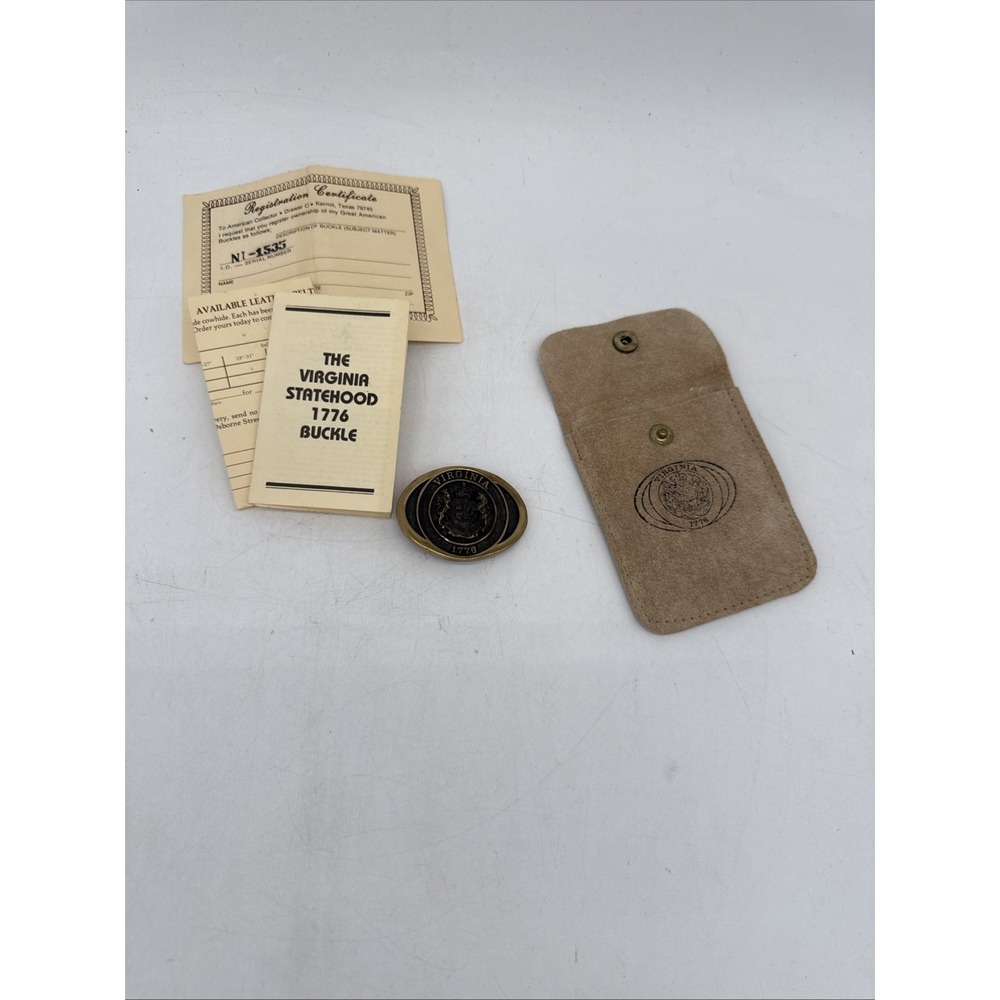 Vintage The Virginia Statehood 1776 Belt Buckle With Pouch and Paperwork